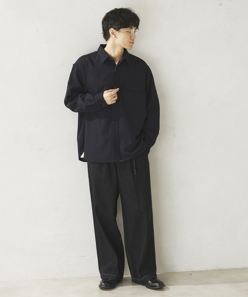 JOURNAL STANDARD relume（ジャーナルスタンダード　レリューム）の「ウールミックスTWツイル オフィサーCPOシャツジャケット（シャツ/ブラウス・メンズ・チャコールグレー/ブラウン/ネイビー・MEDIUM/LARGE）」の5枚目の写真