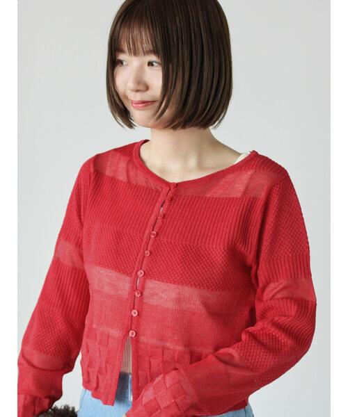 Lugnoncure(ルノンキュール)の「柄編みシアーカーディガン(カーディガン/ボレロ・レディース・レッド/グレー/オフホワイト・F)」の7枚目の写真