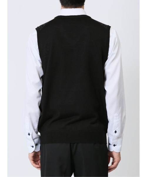 Alexander Julian（アレキサンダージュリアン）の「アレキサンダージュリアン ウォッシャブル ウール混 チェック柄 プルベスト（ベスト・メンズ・ブラック/ネイビー・MEDIUM/LARGE/X-LARGE）」の22枚目の写真