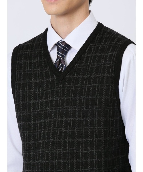 Alexander Julian（アレキサンダージュリアン）の「アレキサンダージュリアン ウォッシャブル ウール混 チェック柄 プルベスト（ベスト・メンズ・ブラック/ネイビー・MEDIUM/LARGE/X-LARGE）」の21枚目の写真