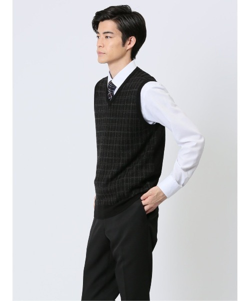 Alexander Julian（アレキサンダージュリアン）の「アレキサンダージュリアン ウォッシャブル ウール混 チェック柄 プルベスト（ベスト・メンズ・ブラック/ネイビー・MEDIUM/LARGE/X-LARGE）」の20枚目の写真