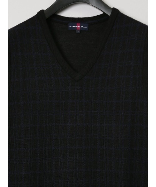 Alexander Julian（アレキサンダージュリアン）の「アレキサンダージュリアン ウォッシャブル ウール混 チェック柄 プルベスト（ベスト・メンズ・ブラック/ネイビー・MEDIUM/LARGE/X-LARGE）」の13枚目の写真