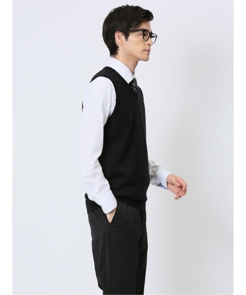 Alexander Julian（アレキサンダージュリアン）の「アレキサンダージュリアン ウォッシャブル ウール混 チェック柄 プルベスト（ベスト・メンズ・ブラック/ネイビー・MEDIUM/LARGE/X-LARGE）」の5枚目の写真