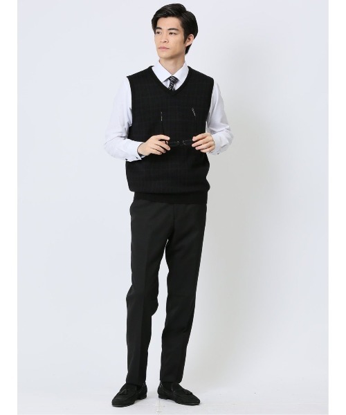 Alexander Julian（アレキサンダージュリアン）の「アレキサンダージュリアン ウォッシャブル ウール混 チェック柄 プルベスト（ベスト・メンズ・ブラック/ネイビー・MEDIUM/LARGE/X-LARGE）」の4枚目の写真
