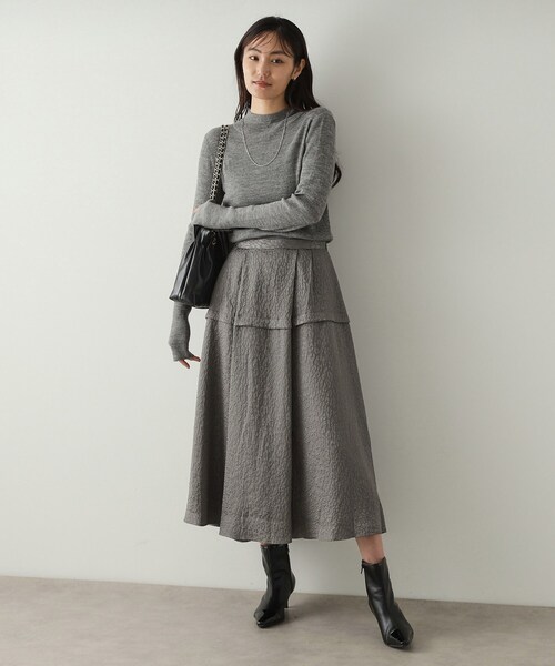 OPAQUE.CLIP（オペークドットクリップ）の「◆《美人百花掲載》レオパードジャカード フレアスカート【洗濯機洗い可】（スカート・レディース・チャコールグレー/ブルー/ブラック・40/38/42）」の5枚目の写真