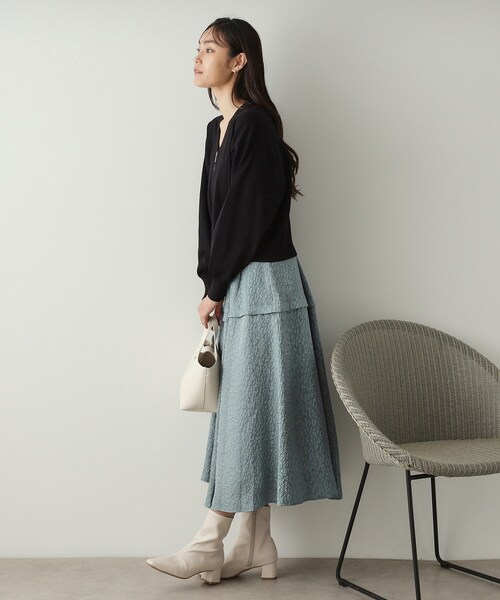 OPAQUE.CLIP（オペークドットクリップ）の「◆《美人百花掲載》レオパードジャカード フレアスカート【洗濯機洗い可】（スカート・レディース・チャコールグレー/ブルー/ブラック・40/38/42）」の13枚目の写真