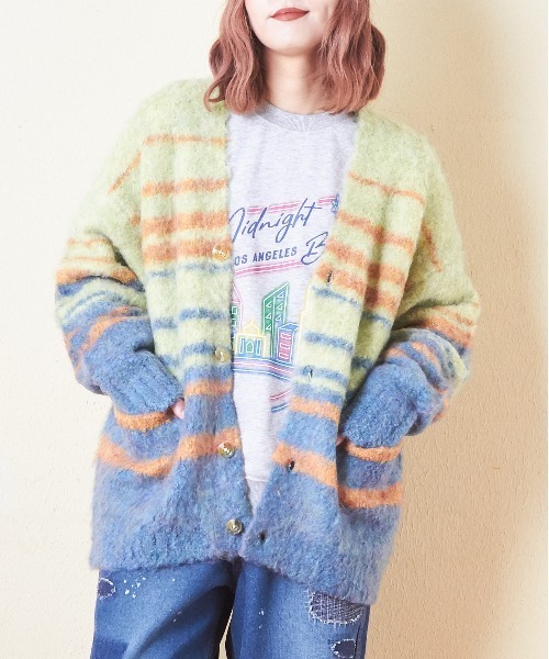 CUBE SUGAR(キューブシュガー)の「ブラッシングニットボーダーカーディガン(カーディガン/ボレロ・レディース・パープル/レッド/チャコールグレー/ブルー・M)」の3枚目の写真
