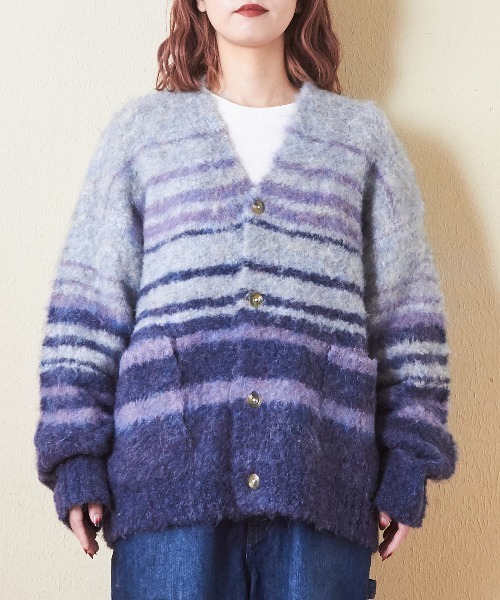 CUBE SUGAR(キューブシュガー)の「ブラッシングニットボーダーカーディガン(カーディガン/ボレロ・レディース・パープル/レッド/チャコールグレー/ブルー・M)」の20枚目の写真
