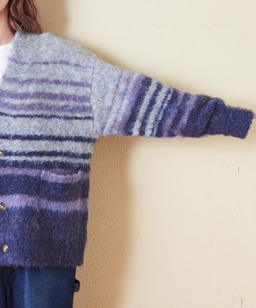 CUBE SUGAR(キューブシュガー)の「ブラッシングニットボーダーカーディガン(カーディガン/ボレロ・レディース・パープル/レッド/チャコールグレー/ブルー・M)」の21枚目の写真