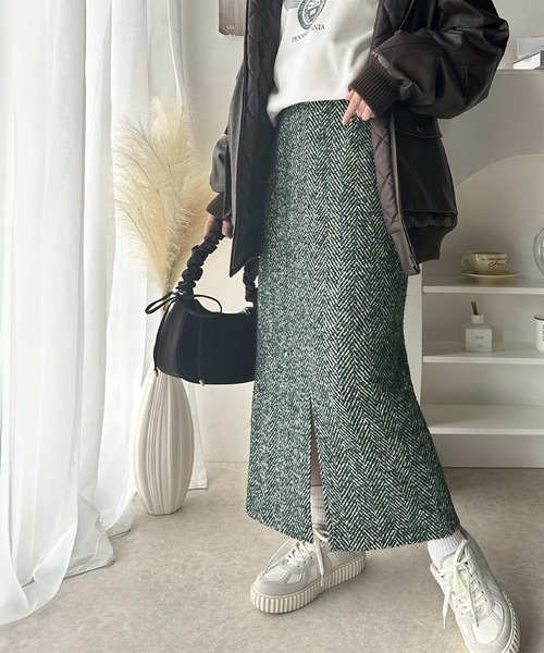 エルメス　ダークグレー ヘリンボーン タイトスカート セール】美シルエットで上品見え♪ツイードヘリンボーンハイ