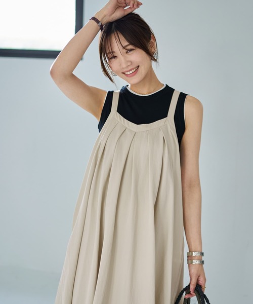 STYLE DELI（スタイルデリ）の「前タックAラインジャンパースカート（ワンピース・レディース・カーキ/ホワイト系その他・MEDIUM/SMALL）」の3枚目の写真