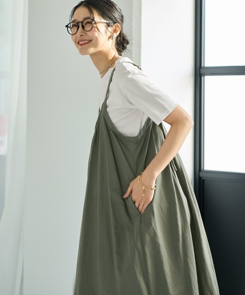 STYLE DELI（スタイルデリ）の「前タックAラインジャンパースカート（ワンピース・レディース・カーキ/ホワイト系その他・MEDIUM/SMALL）」の11枚目の写真