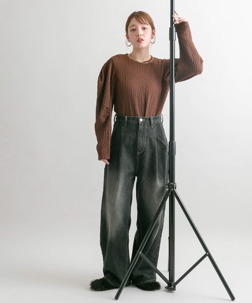 KBF（ケイビーエフ）の「カーブスリーブカットソー（Tシャツ/カットソー・レディース・ブラウン/ブラック/アイボリー・ONE）」の14枚目の写真