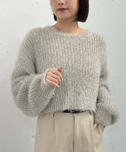 archives（アルシーヴ）の「ラメフェザークロップドニット（ニット/セーター・レディース・アイボリー/ネイビー/グレー/ピンク・MEDIUM）」の2枚目の写真