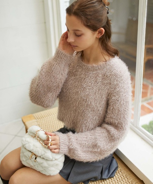 archives（アルシーヴ）の「ラメフェザークロップドニット（ニット/セーター・レディース・アイボリー/ネイビー/グレー/ピンク・MEDIUM）」の10枚目の写真