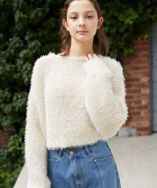 archives（アルシーヴ）の「ラメフェザークロップドニット（ニット/セーター・レディース・アイボリー/ネイビー/グレー/ピンク・MEDIUM）」の17枚目の写真