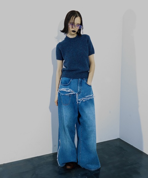 WONEM(ウォンエム)の「ダメージボリュームジーンズ(デニムパンツ・レディース・ブルー・1/2)」の2枚目の写真