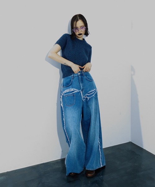 WONEM(ウォンエム)の「ダメージボリュームジーンズ(デニムパンツ・レディース・ブルー・1/2)」の5枚目の写真