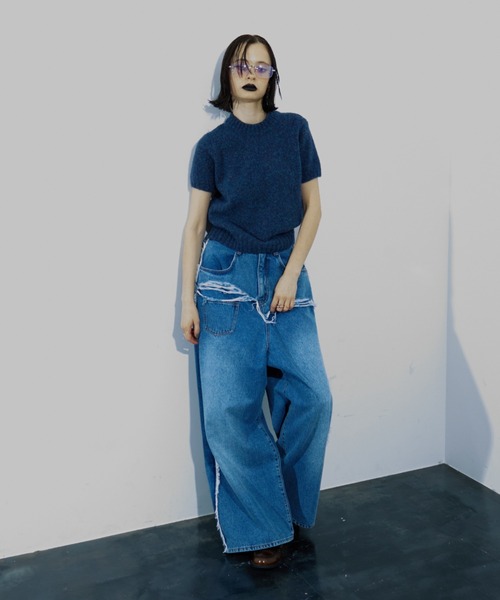 WONEM(ウォンエム)の「ダメージボリュームジーンズ(デニムパンツ・レディース・ブルー・1/2)」の6枚目の写真