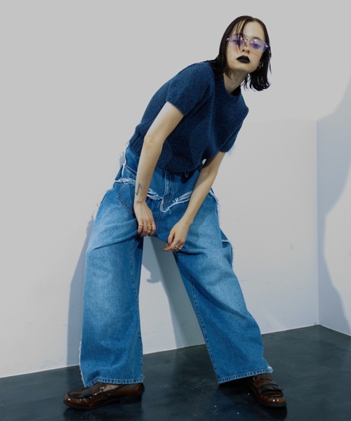 WONEM(ウォンエム)の「ダメージボリュームジーンズ(デニムパンツ・レディース・ブルー・1/2)」の9枚目の写真