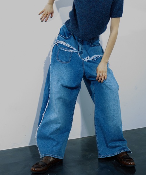 WONEM(ウォンエム)の「ダメージボリュームジーンズ(デニムパンツ・レディース・ブルー・1/2)」の7枚目の写真