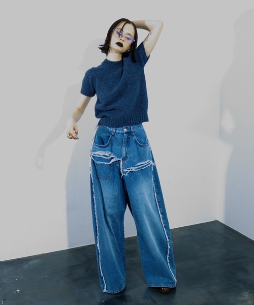 WONEM(ウォンエム)の「ダメージボリュームジーンズ(デニムパンツ・レディース・ブルー・1/2)」の10枚目の写真