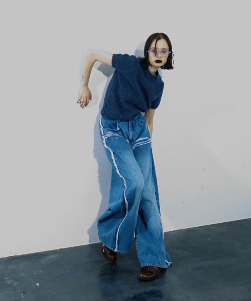 WONEM(ウォンエム)の「ダメージボリュームジーンズ(デニムパンツ・レディース・ブルー・1/2)」の13枚目の写真