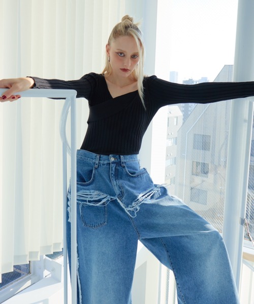 WONEM(ウォンエム)の「ダメージボリュームジーンズ(デニムパンツ・レディース・ブルー・1/2)」の17枚目の写真