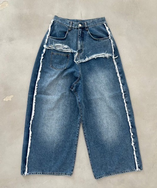 WONEM(ウォンエム)の「ダメージボリュームジーンズ(デニムパンツ・レディース・ブルー・1/2)」の18枚目の写真