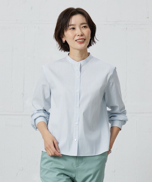 J.PRESS Ladies(J.プレス レディス)の「【洗える】BEZ VEGA バンドカラー ブラウス(シャツ/ブラウス・レディース・イエロー系1/ピンク系1/サックスブルー系1・XS)」の1枚目の写真