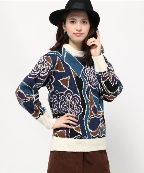 CLANE（クラネ）の「CLANE　フラワー柄ニット（ニット/セーター・レディース・ブラック/ネイビー・FREE）」の2枚目の写真