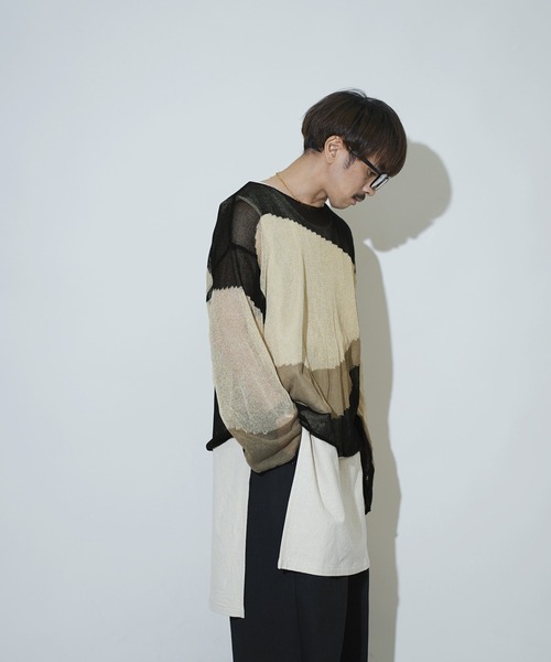 Aphlotus（アプロタス）の「ローゲージ 透かし編み アブストラクト グラフィック L/S ニット（ニット/セーター・メンズ・ブラック/キャメル・SMALL/MEDIUM/LARGE）」の11枚目の写真