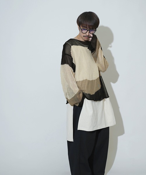 Aphlotus（アプロタス）の「ローゲージ 透かし編み アブストラクト グラフィック L/S ニット（ニット/セーター・メンズ・ブラック/キャメル・SMALL/MEDIUM/LARGE）」の13枚目の写真