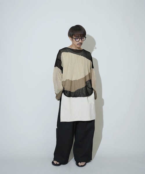 Aphlotus（アプロタス）の「ローゲージ 透かし編み アブストラクト グラフィック L/S ニット（ニット/セーター・メンズ・ブラック/キャメル・SMALL/MEDIUM/LARGE）」の14枚目の写真