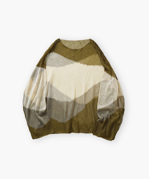 Aphlotus（アプロタス）の「ローゲージ 透かし編み アブストラクト グラフィック L/S ニット（ニット/セーター・メンズ・ブラック/キャメル・SMALL/MEDIUM/LARGE）」の4枚目の写真