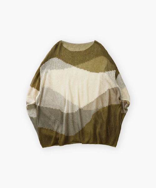 Aphlotus（アプロタス）の「ローゲージ 透かし編み アブストラクト グラフィック L/S ニット（ニット/セーター・メンズ・ブラック/キャメル・SMALL/MEDIUM/LARGE）」の5枚目の写真