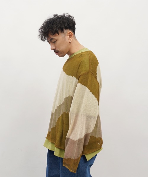 Aphlotus（アプロタス）の「ローゲージ 透かし編み アブストラクト グラフィック L/S ニット（ニット/セーター・メンズ・ブラック/キャメル・SMALL/MEDIUM/LARGE）」の19枚目の写真