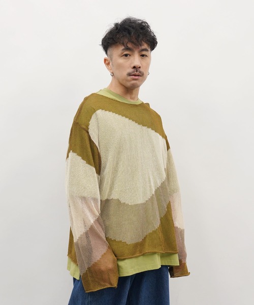 Aphlotus（アプロタス）の「ローゲージ 透かし編み アブストラクト グラフィック L/S ニット（ニット/セーター・メンズ・ブラック/キャメル・SMALL/MEDIUM/LARGE）」の18枚目の写真