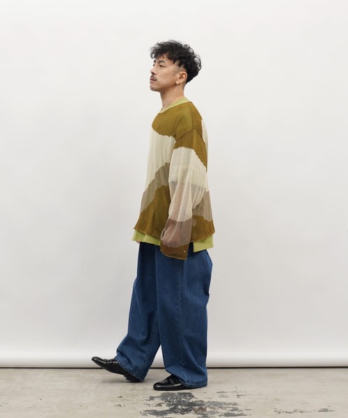 Aphlotus（アプロタス）の「ローゲージ 透かし編み アブストラクト グラフィック L/S ニット（ニット/セーター・メンズ・ブラック/キャメル・SMALL/MEDIUM/LARGE）」の16枚目の写真