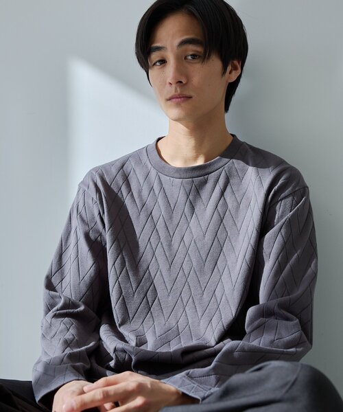 THE SHOP TK （ザ ショップ ティーケー ）の「ジオメトリックリンクス長袖Tシャツ ON／OFF兼用（Tシャツ/カットソー・メンズ・オフホワイト/チャコールグレー/ブラック・01/02/03/04）」の3枚目の写真