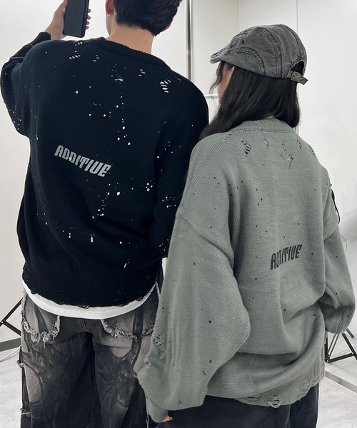 Figments（フィグメンツ）の「デストロイペイントオーバーニット（ニット/セーター・レディース・ブラック/グレー・FREE）」の5枚目の写真