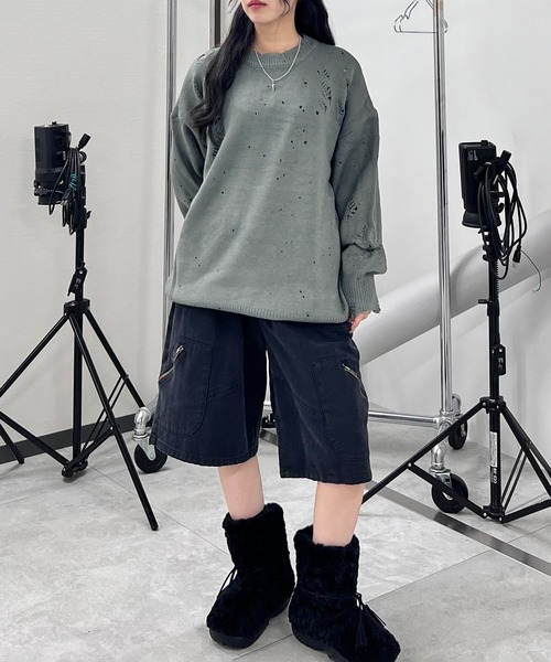 Figments（フィグメンツ）の「デストロイペイントオーバーニット（ニット/セーター・レディース・ブラック/グレー・FREE）」の19枚目の写真