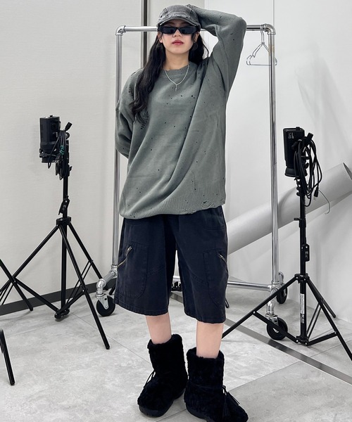 Figments（フィグメンツ）の「デストロイペイントオーバーニット（ニット/セーター・レディース・ブラック/グレー・FREE）」の20枚目の写真