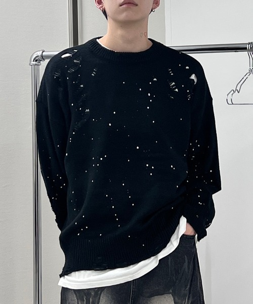 Figments（フィグメンツ）の「デストロイペイントオーバーニット（ニット/セーター・レディース・ブラック/グレー・FREE）」の21枚目の写真