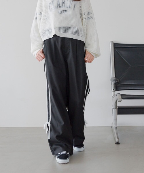 GLOBAL WORK（グローバルワーク）の「イージーケアリボンラインパンツ/286178（その他パンツ・キッズ・ブラック/グレー・130cm/140cm/150cm/160cm）」の2枚目の写真