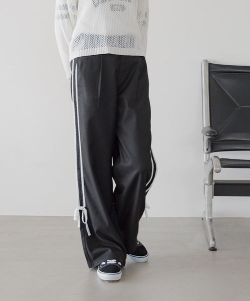 リボン付き黒パンツ セール】イージーケアリボンラインパンツ/286178（その他パンツ