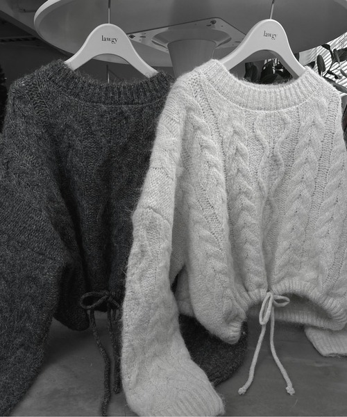 【最終価格】ケーブルドロップショルダーニット　　＊オマケ付き lawgy（ラウジー）の「drop shoulder string cable knit / ドロップ