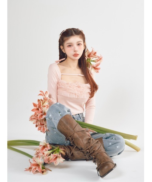 Darich(ダーリッチ)の「スプリングフラワーデニムパンツ(デニムパンツ・レディース・ライトブルー/ブラック・S/M)」の6枚目の写真