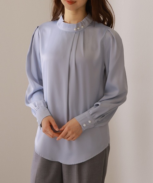 Lace Ladies(レースレディース)の「スタンドカラー パール付き タック 長袖 ブラウス(シャツ/ブラウス・レディース・グレー/ホワイト/ブラック・XL/M/S)」の17枚目の写真