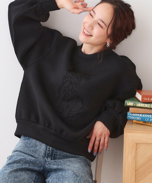 Cutie Blonde（キューティーブロンド）の「ドッグモチーフにこころ惹かれる　やわらかスウェット（スウェット・レディース・ブラック/オフホワイト・01/02/03/04）」の2枚目の写真